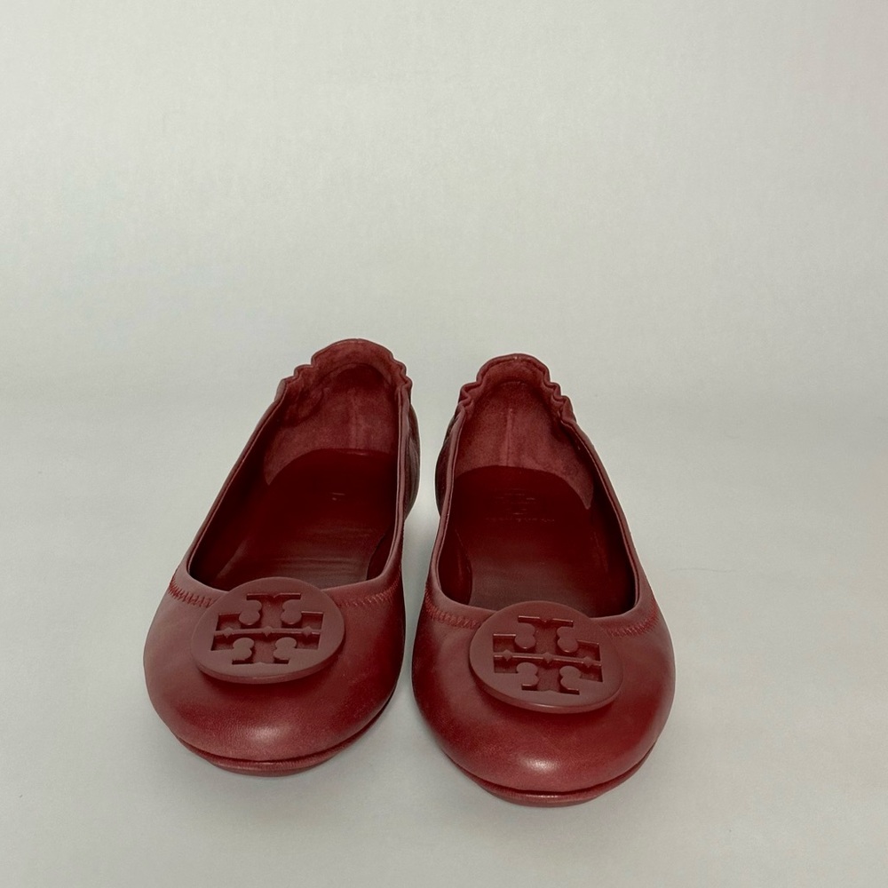 Tory Burch Minnie Travel Ballet with Logo Soft Nappa Leather Imperial Garnet - Picture 2 of 5